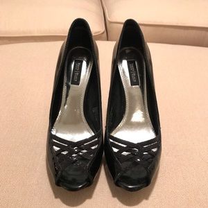 WHBM Black Patent Leather High Heel Peep Toe S 7.5